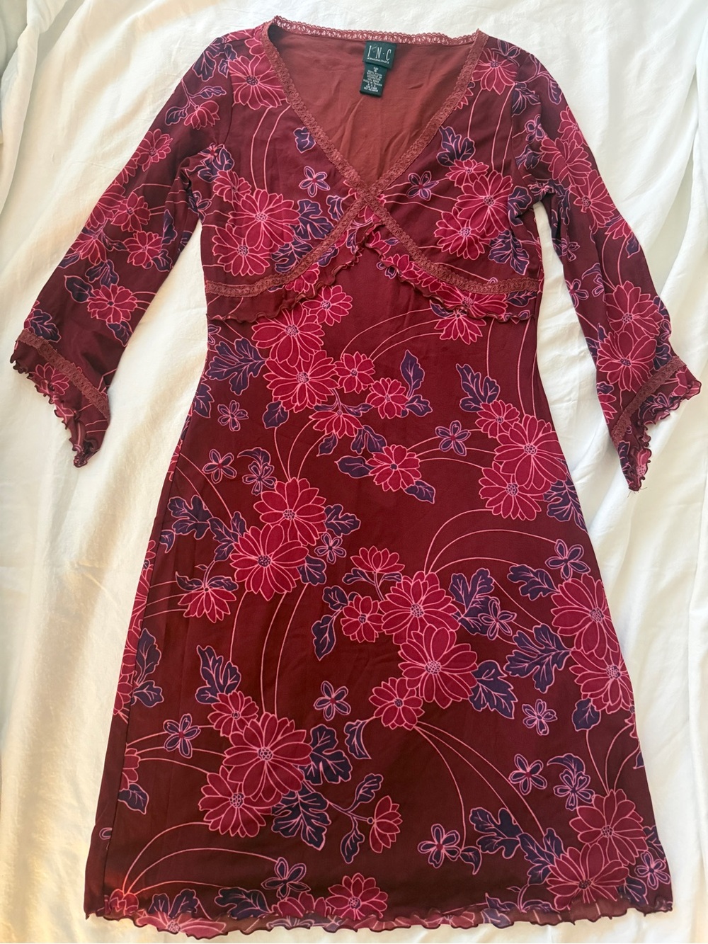 Vintage INC International Concepts Burgundy Floral Midi Dress